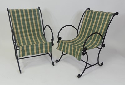 Lot 530 - A pair of contemporary black painted wrought...