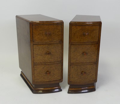 Lot 437 - A pair of Art Deco burr and figured walnut...