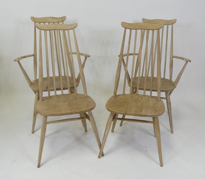 Lot 439 - A set of four Ercol light elm stickback...