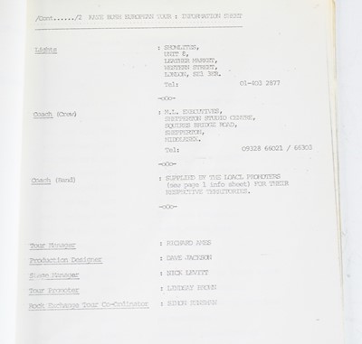 Lot 1006 - Kate Bush, a European Itinerary for the 1979...