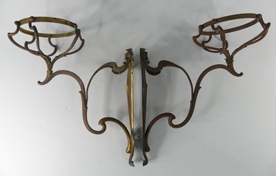 Lot 240 - A pair of Art Nouveau lacquered brass wall...