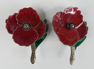 Lot 218 - A pair of contemporary silver and enamel poppy...