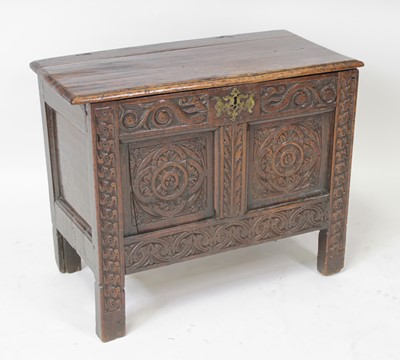 Lot 2711 - A 17th century joined oak two-panel coffer, of...