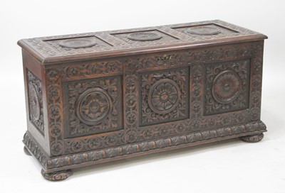 Lot 2713 - A late 19th century oak three-panel coffer,...