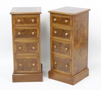 Lot 2730 - A pair of walnut and figured walnut bedside...