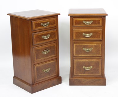 Lot 2671 - A pair of walnut and figured walnut bedside...