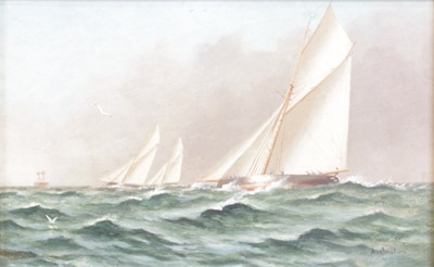 Lot 2618 - A. Onslow - Racing yachts, oil on board,...