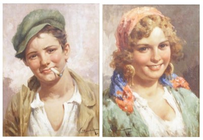 Lot 2575 - Antonio Vallone (XX)- Pair; Portrait studies...