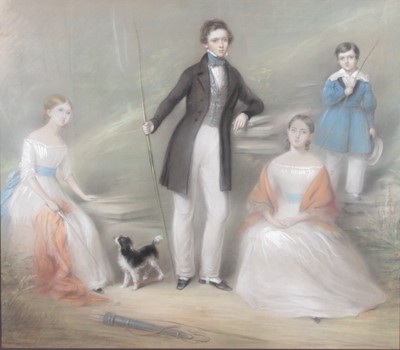 Lot 2603 - William Moore (XIX)- Family portrait, pastel,...