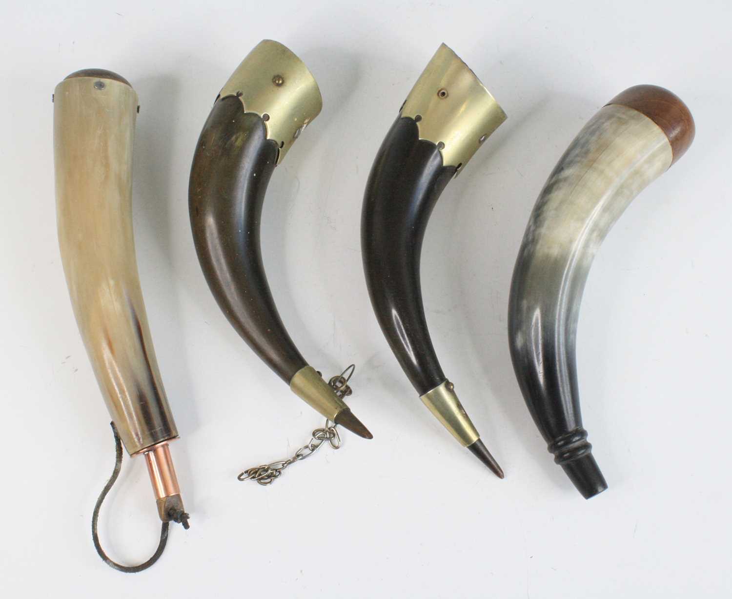 Lot - ANTIQUE HORN & BRASS GUN POWDER FLASK