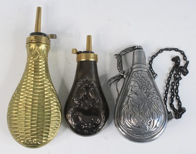 Lot 796 - An Italian brass powder flask, of typical pear...