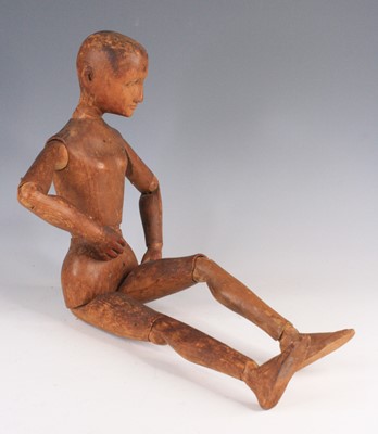 Lot 4204 - A 19th century pine artists lay figure, the...