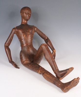 Lot 4203 - A 19th century pine artists lay figure, the...