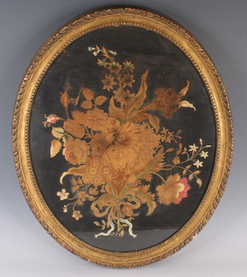 Lot 4275 - A late 18th century oval silk panel,...