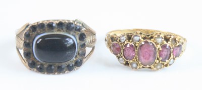 Lot 4147 - Two rings, being a yellow metal banded agate...