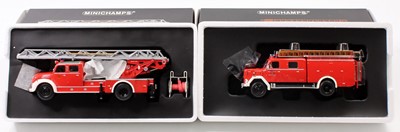 Lot 901 - 2 Minichamps 1/43rd scale Magirus-Deutz Fire...