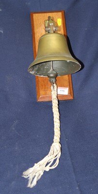 Lot 598 - A vintage brass ships bell, mounted on a...