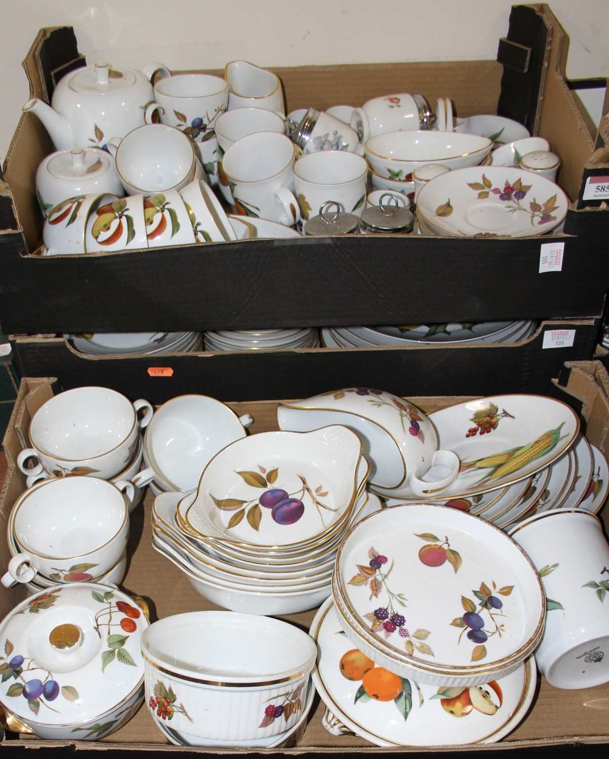 Lot 585 - Three boxes of Royal Worcester Evesham pattern...