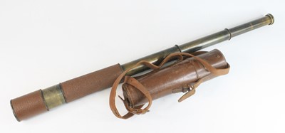 Lot 647 - A brass and leather clad four drawer telescope,...