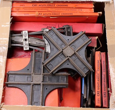 Lot 254 - Two large boxes Hornby clockwork 0 gauge track,...