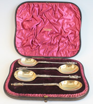 Lot 2112 - A cased set of four Victorian silver apostle...