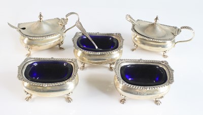 Lot 2125 - An Edwardian silver five-piece cruet set,...