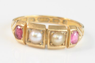 Lot 2631 - A 15ct yellow gold, ruby and pearl dress ring,...