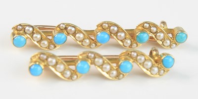 Lot 2632 - A pair of yellow metal, turquoise and pearl...