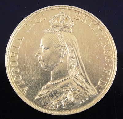 Lot 2310 - Great Britain, 1887 gold five pound coin,...