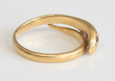 Lot 2616 - A late Victorian yellow metal snake ring, set...