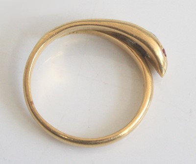 Lot 2616 - A late Victorian yellow metal snake ring, set...