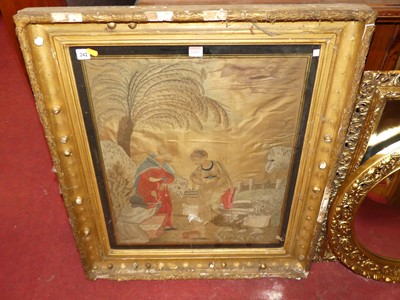 Lot 1143 - A 19th century needlework and silk gilt framed...