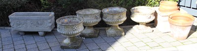 Lot 1196 - Four reconstituted stone pedestal circular...