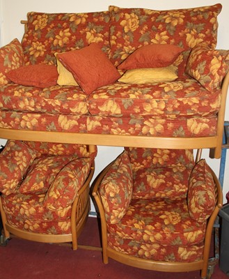 Lot 1197 - A contemporary Ercol blond elm 3-piece suite,...