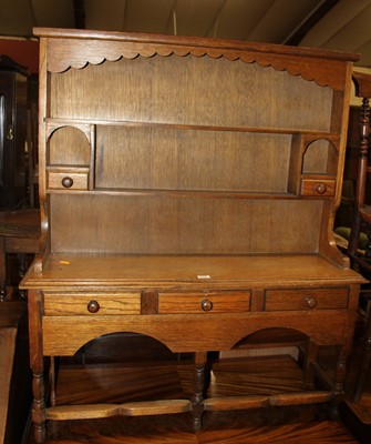 Lot 1271 - A 20th century oak apprentice dresser, width 91cm