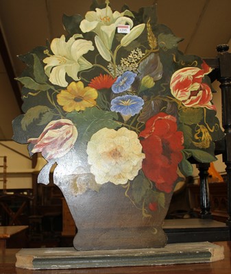 Lot 1295 - A floral painted shaped fire screen, 65.5 x 52cm