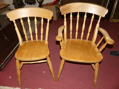Lot 1382 - A set of six modern beech stickback kitchen...