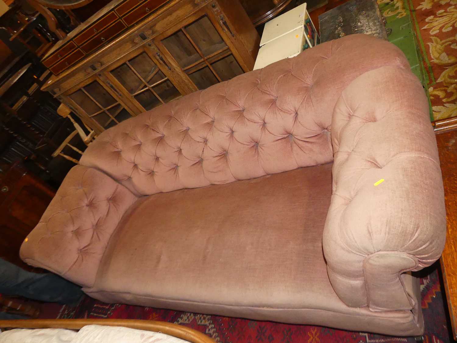 Lot 1383 - A Victorian pink buttoned dralon twin drop-end...