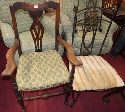 Lot 1391 - A 19th century oak splatback open armchair;...