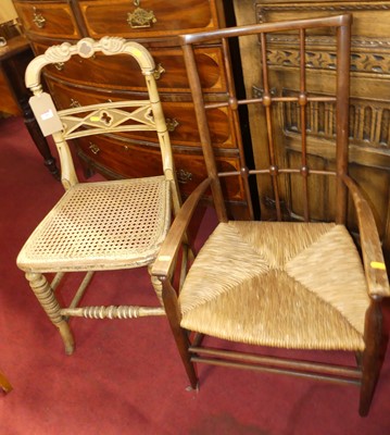 Lot 1400 - A Victorian polychrome painted cane seat...