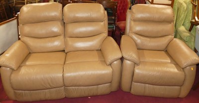 Lot 1408 - A contemporary pale tan leather upholstered...