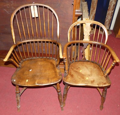 Lot 1414 - An elm stickback Windsor chair, with crinoline...