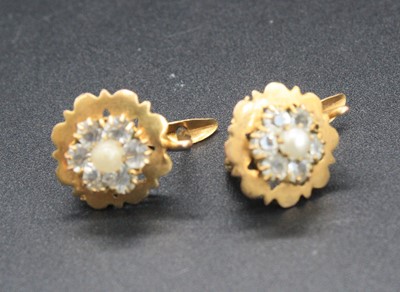 Lot 350 - A pair of 9ct gold faux pearl and paste set...