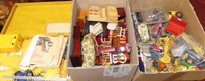 Lot 1502 - Three boxes of mixed Meccano, dolls house...