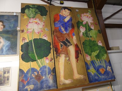 Lot 1001 - A late 20th century Far Eastern triptych,...