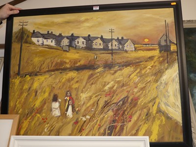 Lot 1005 - Ash - Children in the Poppy field at sunset,...