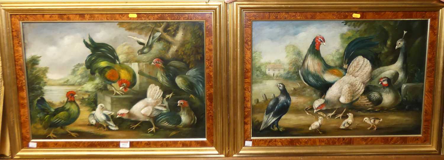 Lot 1022 - After Jacob Bogdani - Pair; Farmyard scenes...