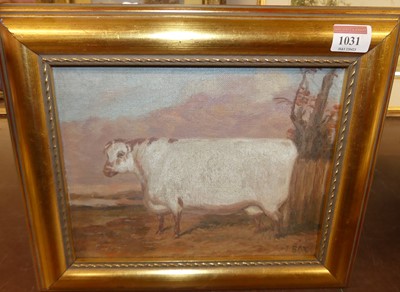 Lot 1031 - J. Box - Study of a prize bull in a landscape,...