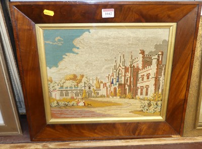 Lot 1042 - A Victorian topographical woolwork, 29 x 35cm,...