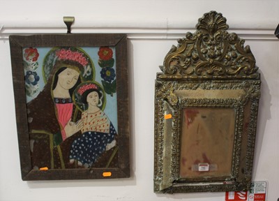 Lot 792 - A 19th century cushion mirror, the rectangular...